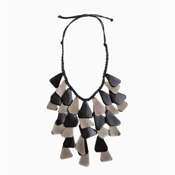 177 TAGUA Scarlett Cascading Bib Necklace in Charcoal and Grey - Picture 1 of 3